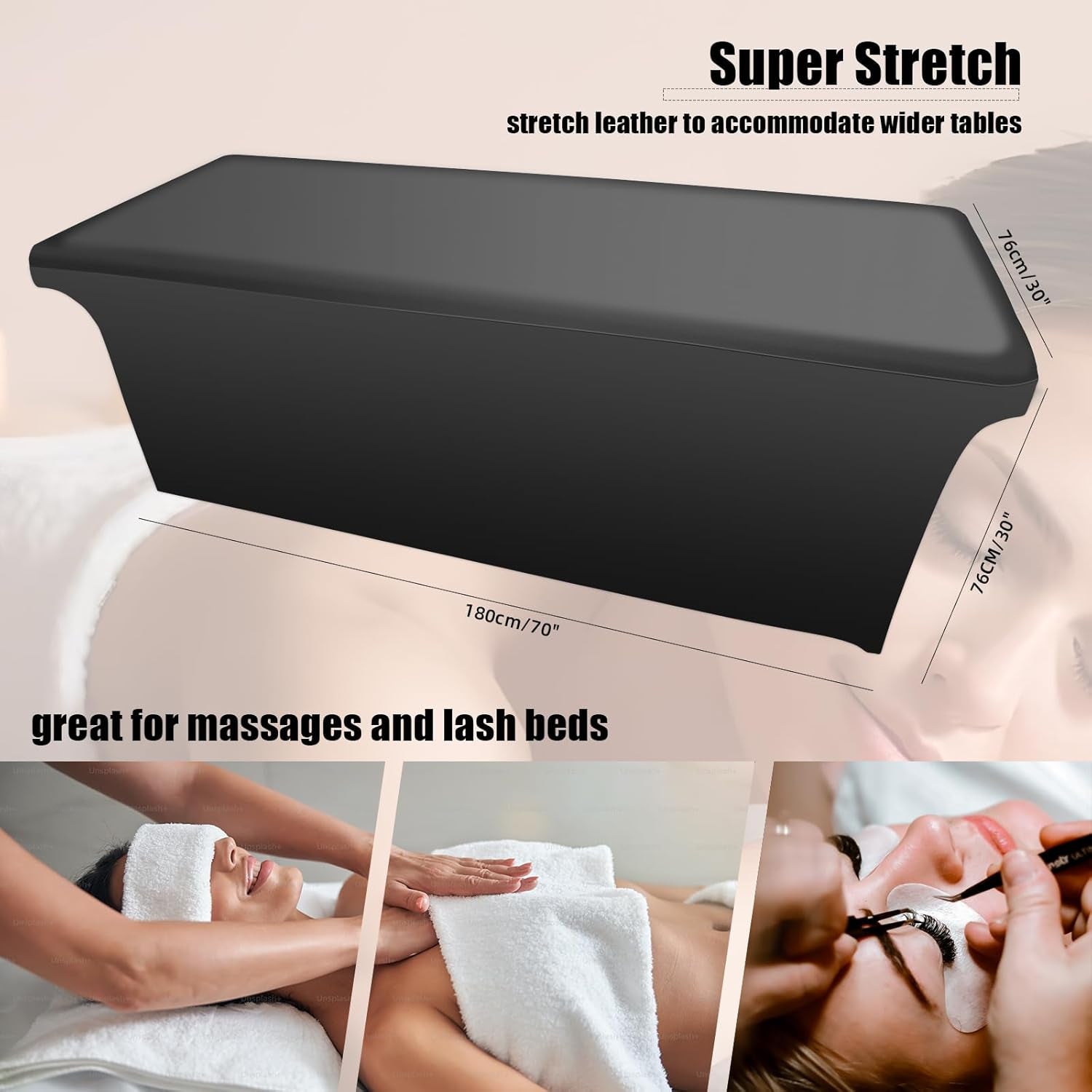 Lash Bed Cover Wipeable PU Leather Massage Table Cover Waterproof and Reusable Spa Bed Cover ，Odorless and High Elasticity Vegan Leather Lash Bed Topper（6Ft，Top Pocket Design）