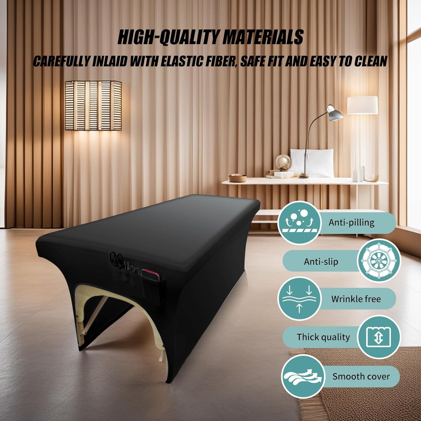 Lash Bed Cover Wipeable PU Leather Massage Table Cover Waterproof and Reusable Spa Bed Cover ，Odorless and High Elasticity Vegan Leather Lash Bed Topper（6Ft，Top Pocket Design）