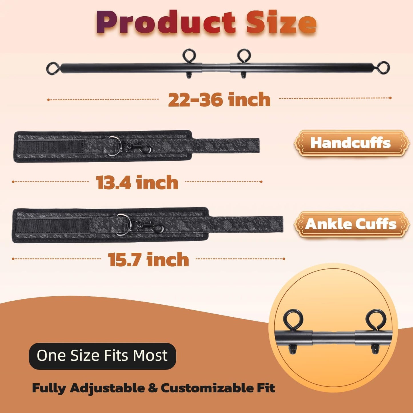 Spreader Bar Sex Toys BDSM Bondage Restraints with Handcuffs Ankle Cuffs for Couples Adults SM Games Adjustable 22-36 Inch