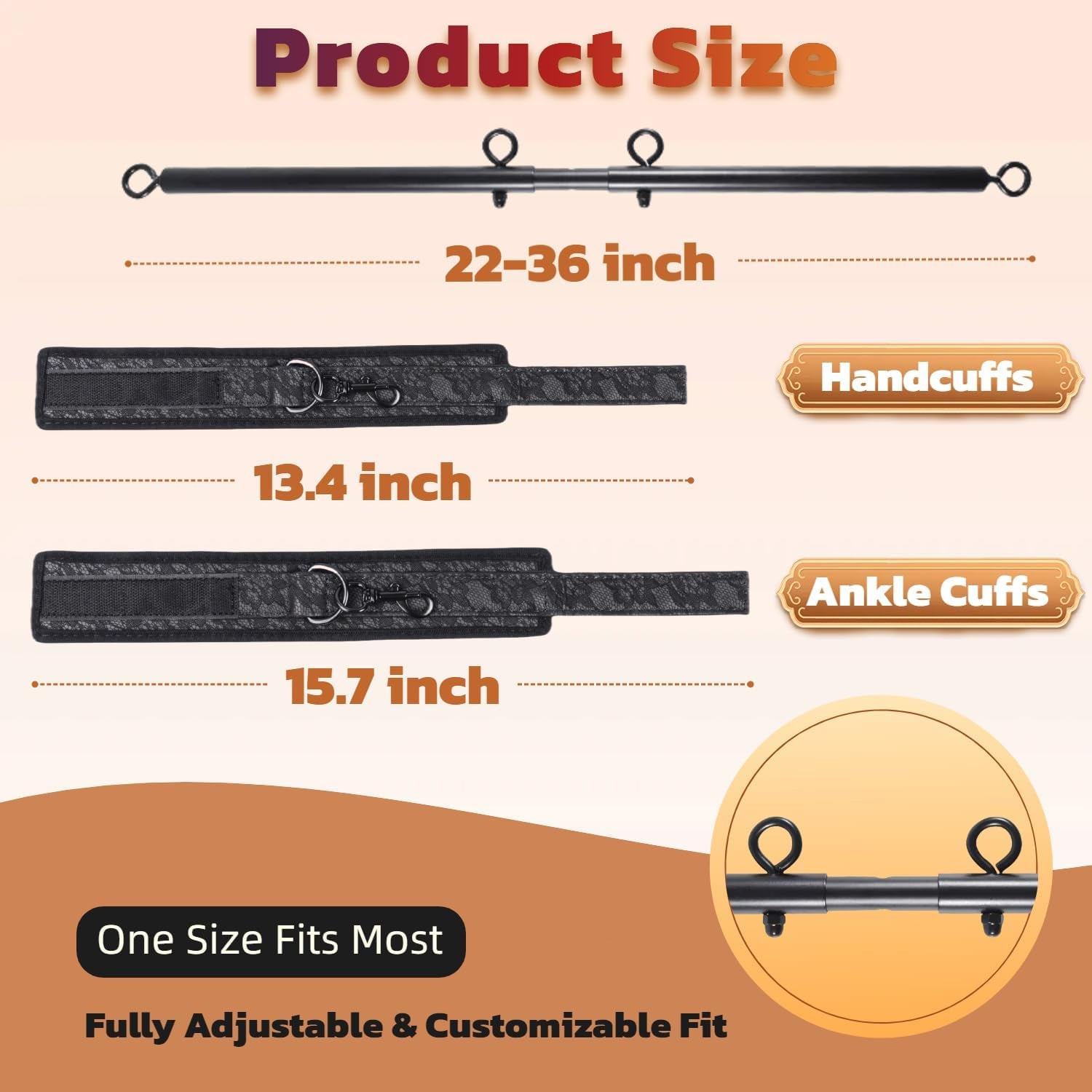 Spreader Bar Sex Toys BDSM Bondage Restraints with Handcuffs Ankle Cuffs for Couples Adults SM Games Adjustable 22-36 Inch