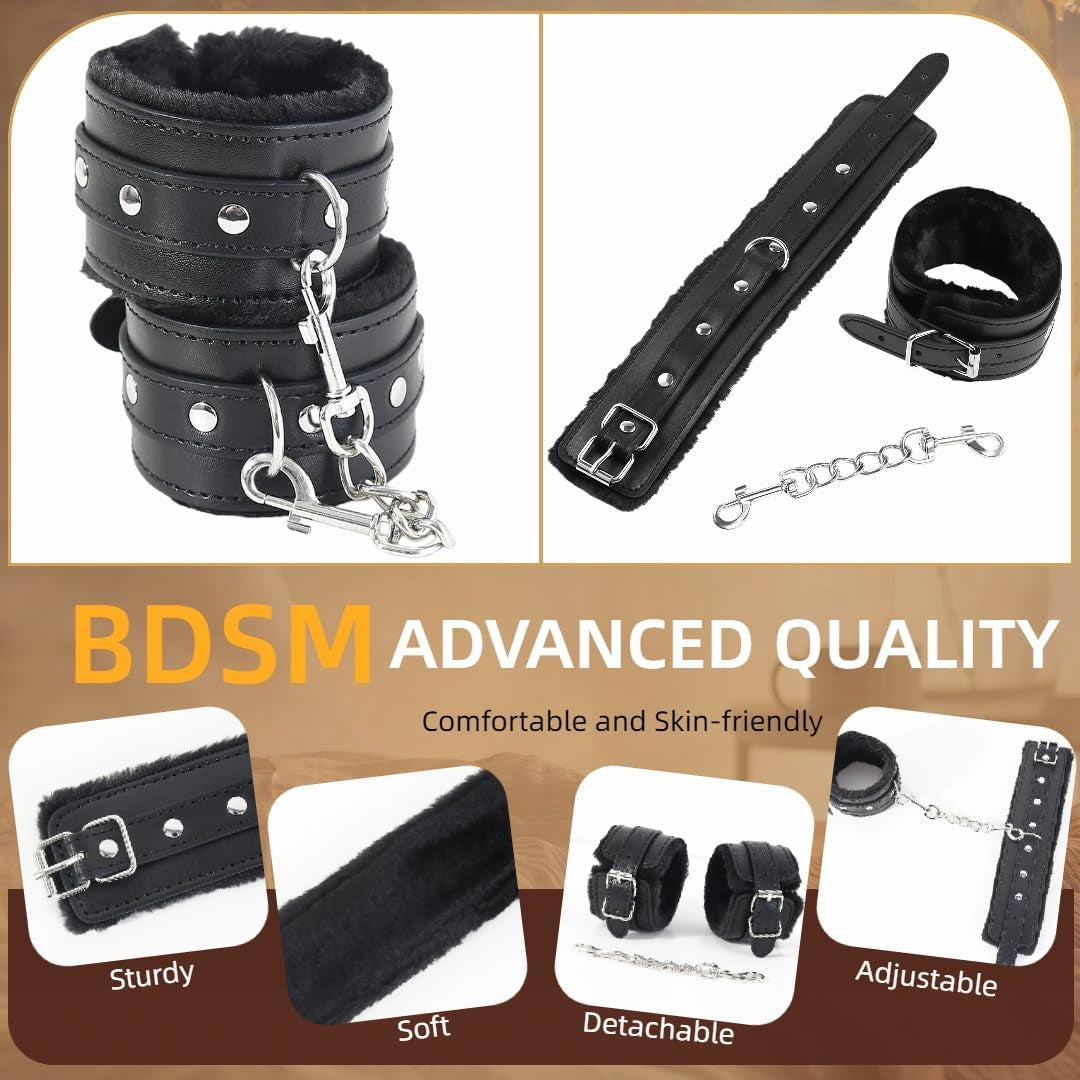 DuskLull Plush BDSM Cuff & Blindfold Restraint Set