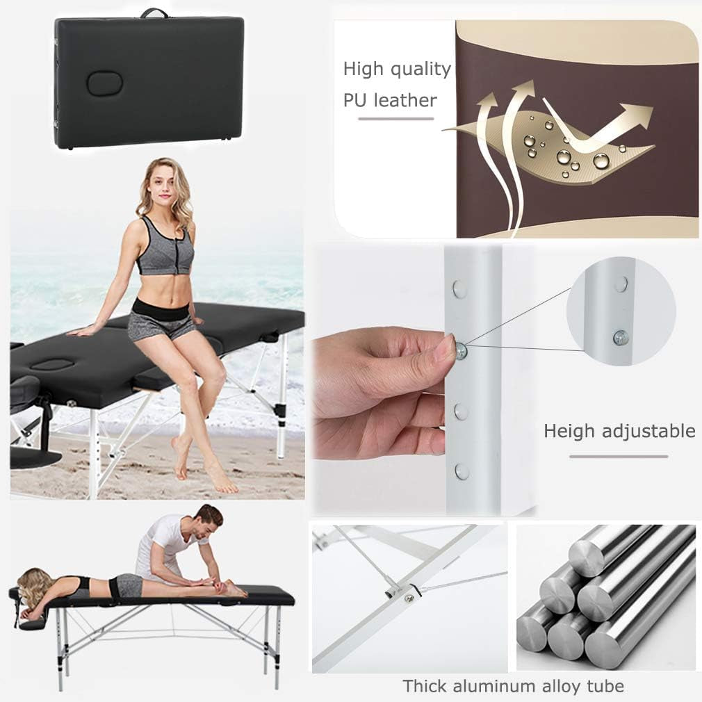Aluminium Massage Table Portable Massage Bed 24 Inch Wide Lash Bed Height Adjustable Spa Bed with Non-Woven Bag for Spa Footmassage Facial Carespa Tattoo