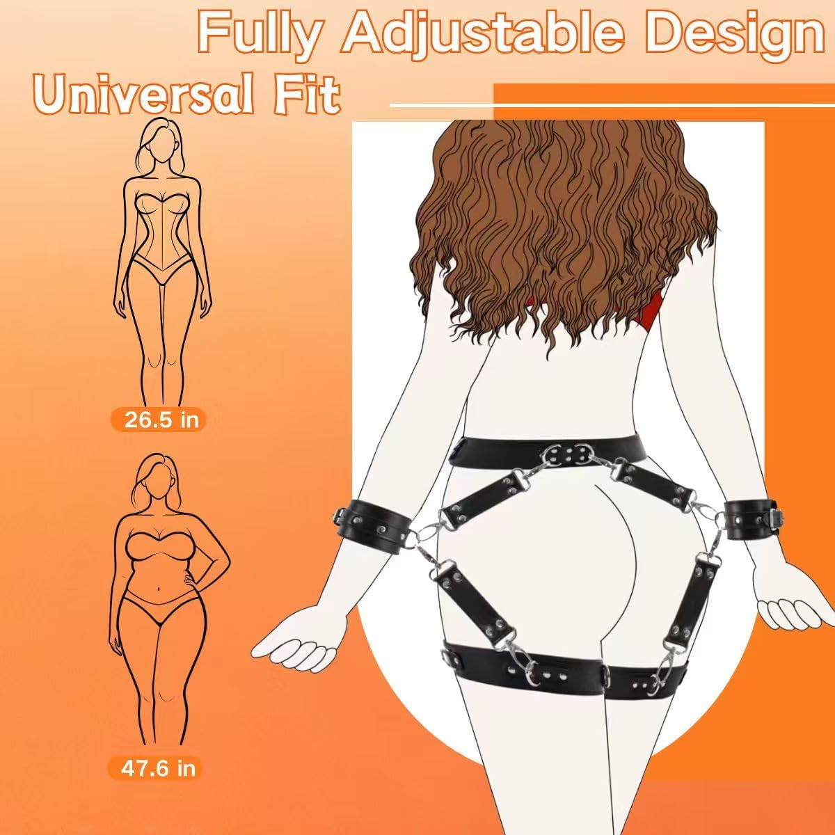 Sex Bondage Restraints BDSM Kit 9 PCS Handcuffs Ankle Collar Cuffs Thigh Cuff Blindfold Waist Strap Cross Strap Traction Chain Sex Toys Adjustable for Couple Men and Women