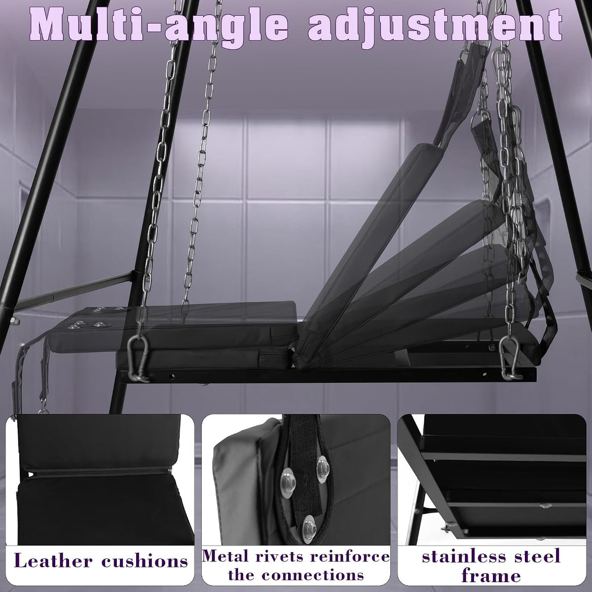 NoirSuspension Freestanding Sex Swing with PU Leather Sling and Bondage Cuffs