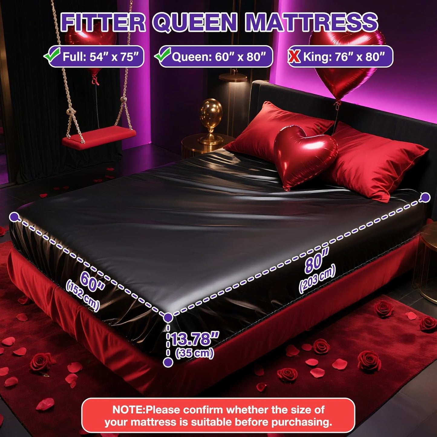 Black Vinyl Queen Mattress Protector Waterproof for Essential Oil Massage Spa, Fits 80X60In (203X152Cm), Wipe Clean PVC Mattress Cover Stain & Water Proof Bed Cover Queen Fitted Sheet for Nuru Massage