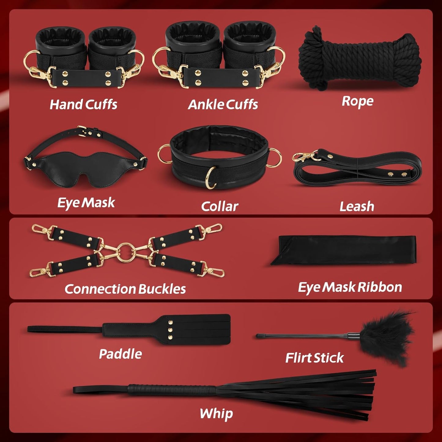 Sex Bondage Restraints Kit BDSM - 21PCS Leather Handcuffs Ankle Cuffs Furniture Restraint Accessories with Storage Bag Adult Sex Toys for Men Women Couples Foreplay | Black