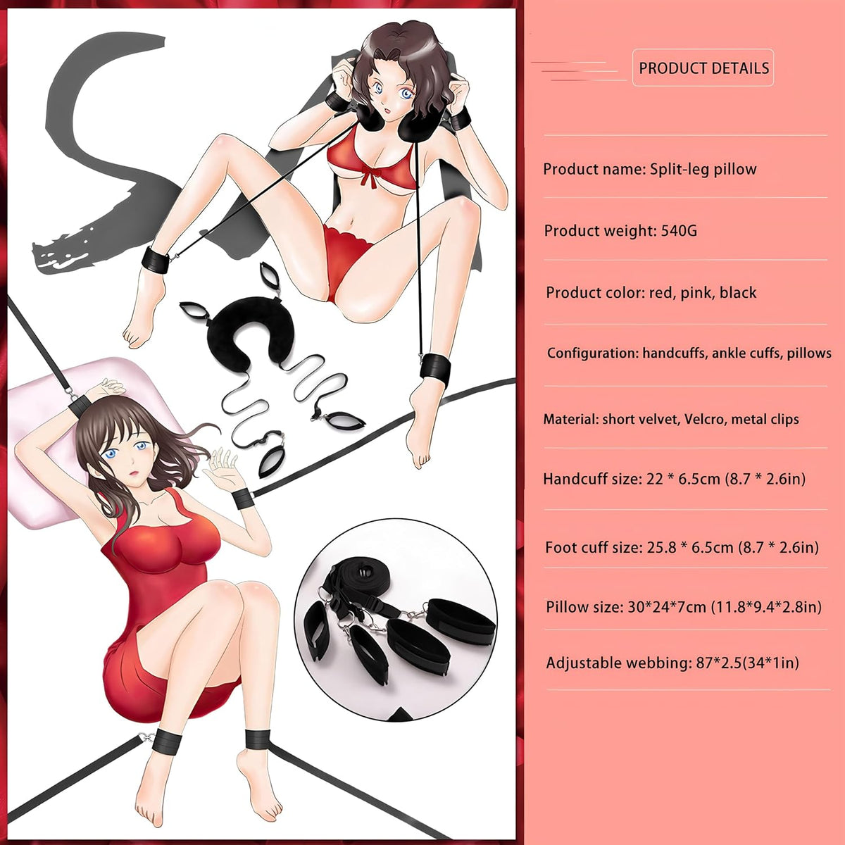 DarkTether Split-Leg Sex Sling with Neck Pillow and Velvet Cuffs