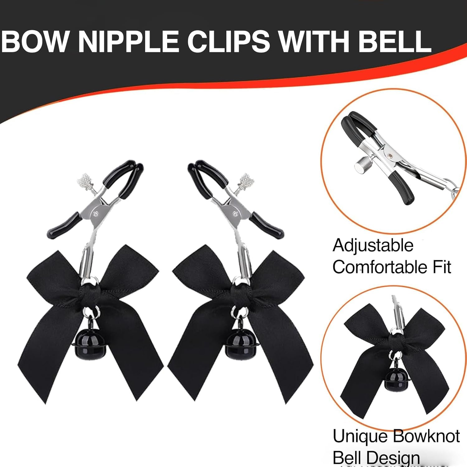 BDSM Bondage Nipple Clamps Collar Set Sex Toys, Nipple Stimulation Adjustable Nipple Clamp Metal Chain with 2Pcs Bow Nipple Clips Jewelry with Bell for Adult Play Toy Solo or Couple Kinky Pleasure