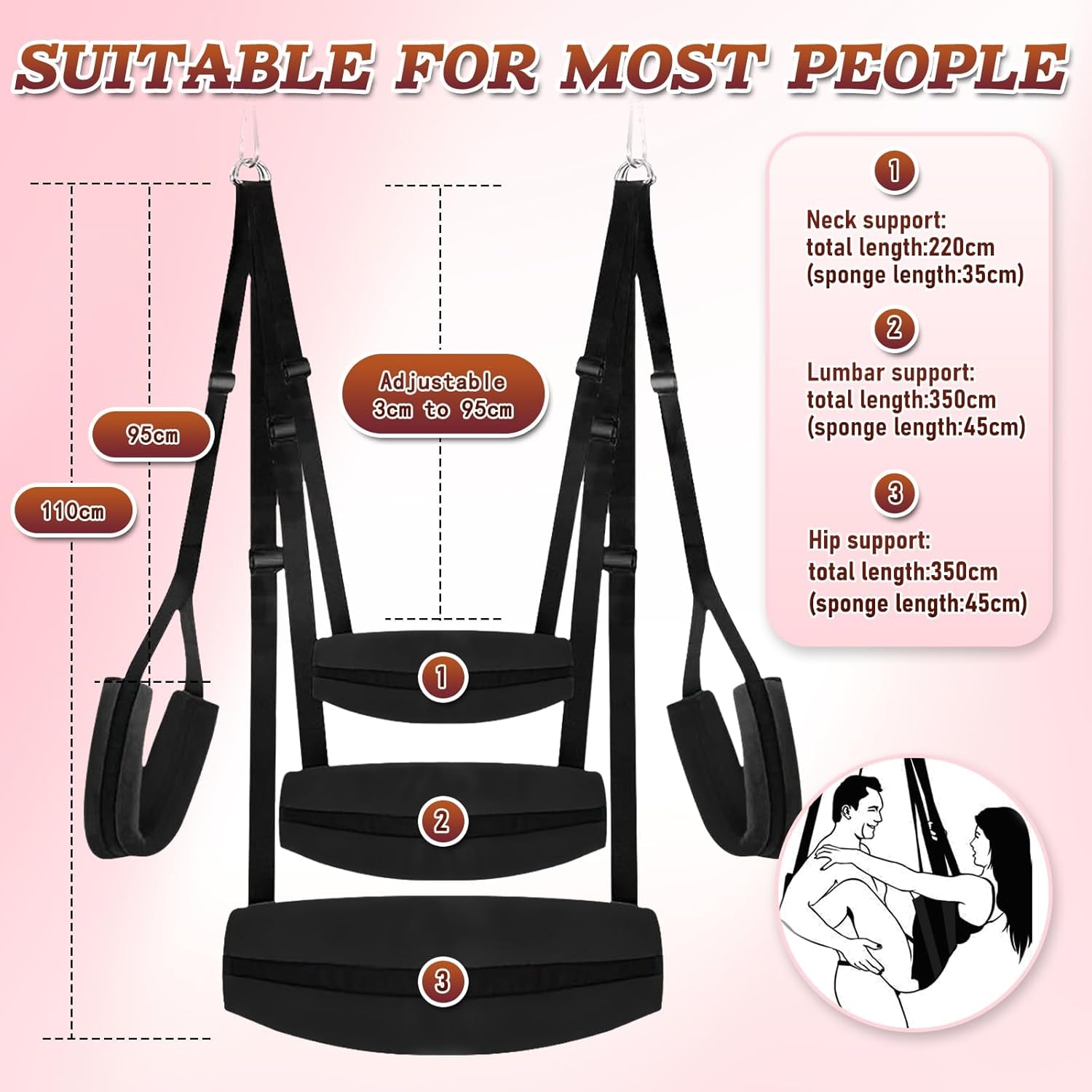 Sex Swing Adjustable BDSM Toys Sex Straps with Widened Comfortable Seat Adjustable Sex Furniture for Women'S Pleasure BDSM Sex Toys Set for Adults (Black)