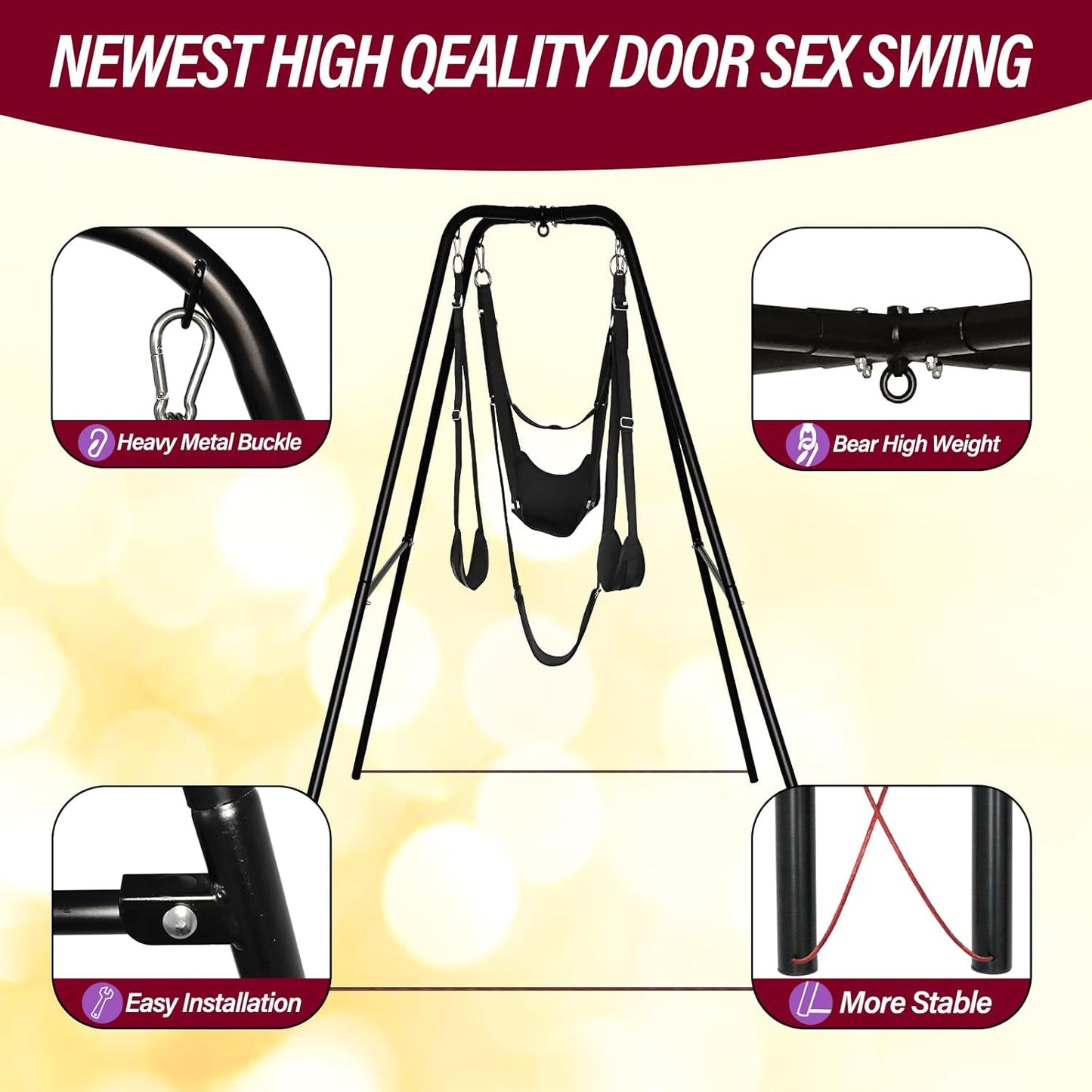 Sex Swing Stand with Sex Sling for Men Women&Couples,Adjustable Angle Sex Swing,Heavy Duty Steel Frame,Sex Furniture for Bedroom