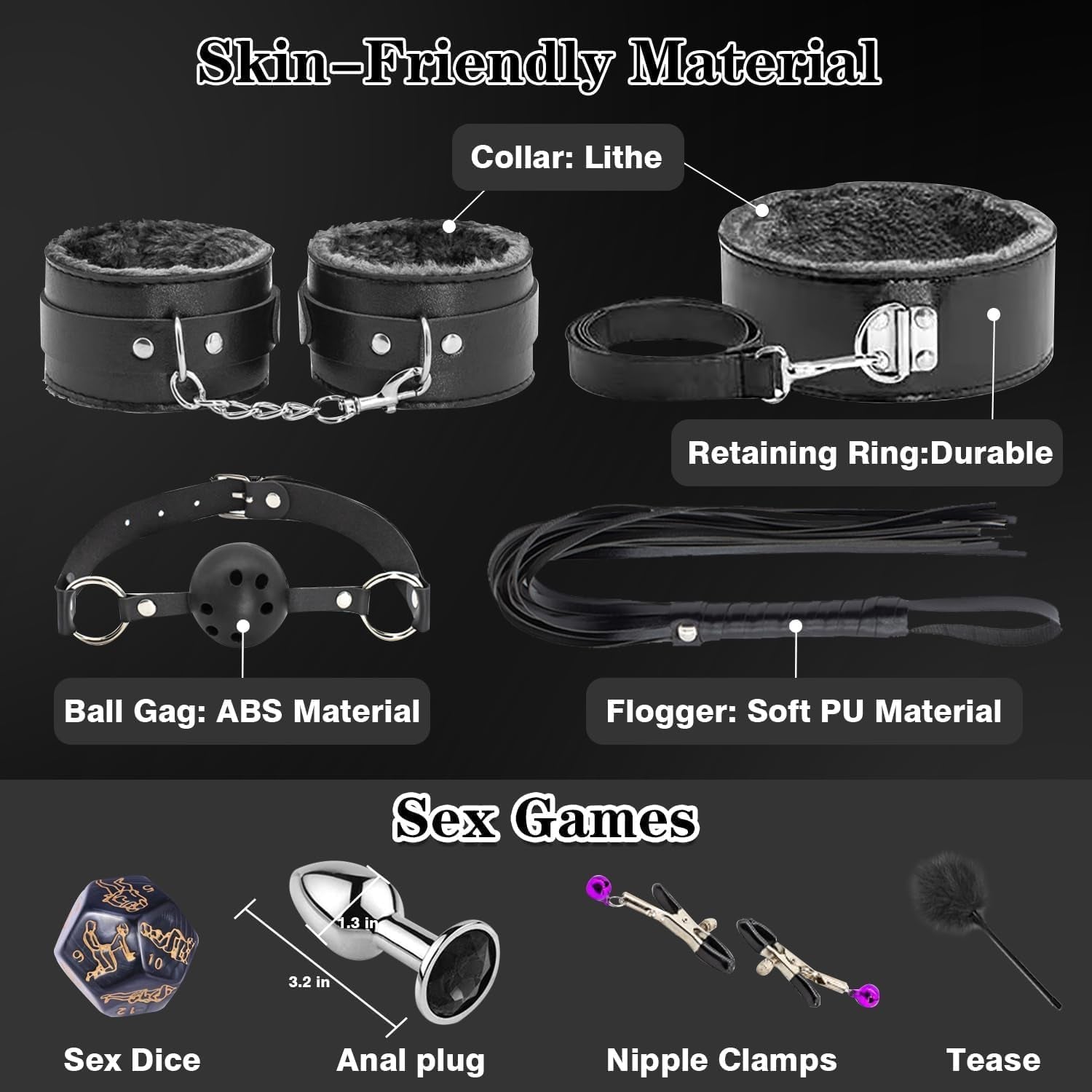BDSM Bondage Restraints for Adult Toys, 12 Pcs Bondage Gear and Accessories Sex Toys for Women and Couples