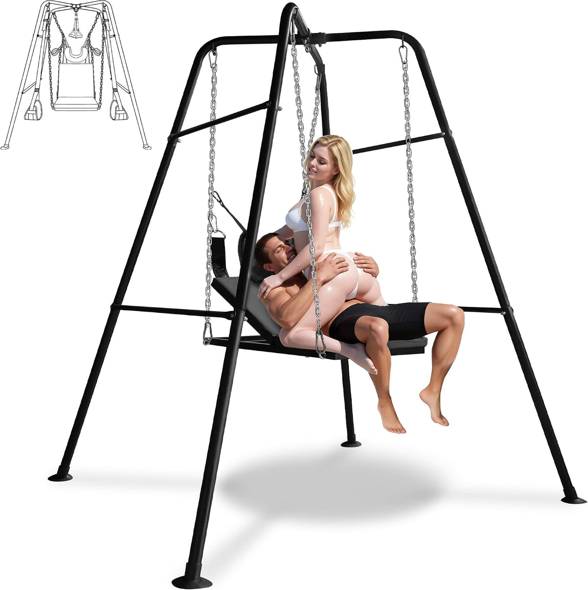 NoirSuspension Freestanding Sex Swing with PU Leather Sling and Bondage Cuffs
