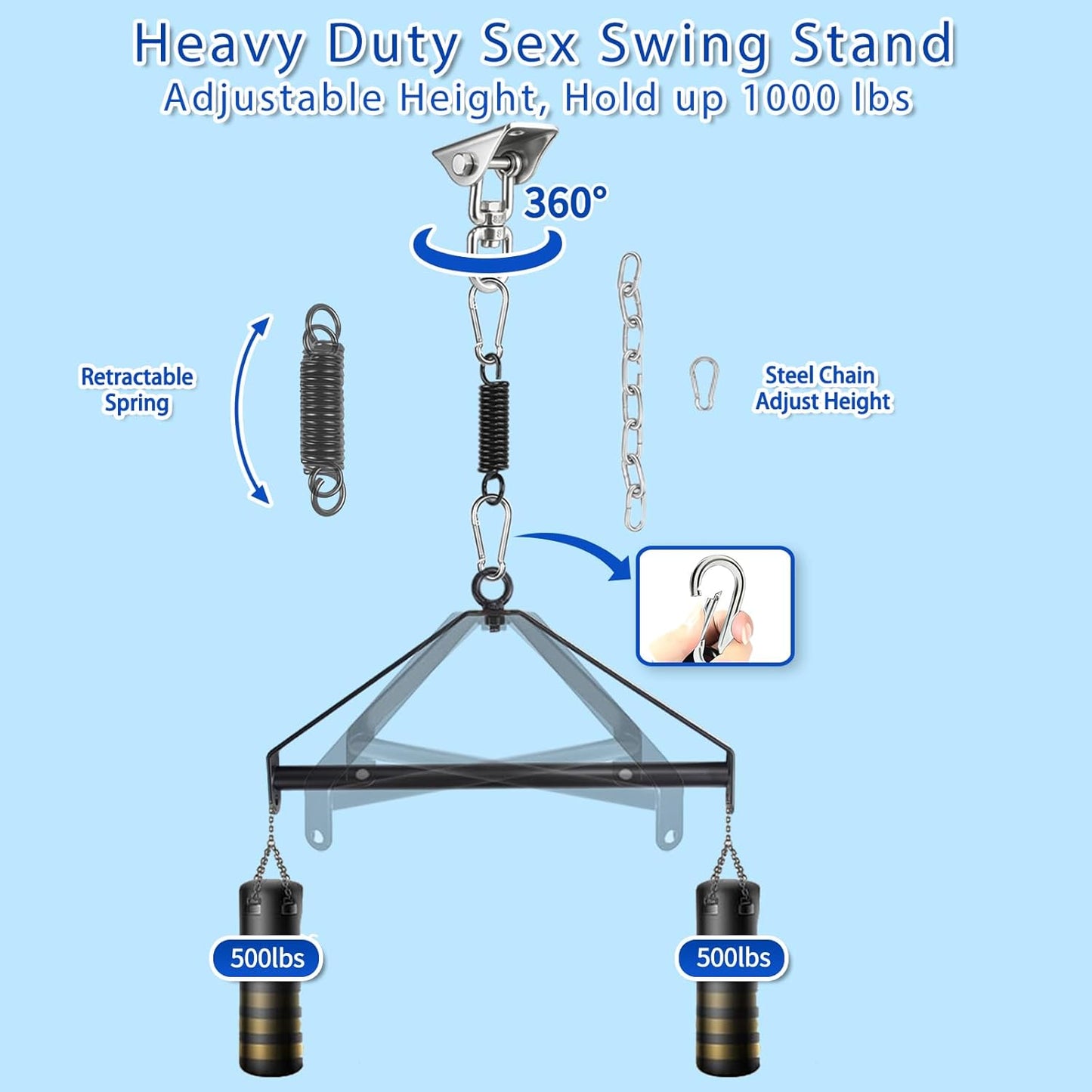 Sex Swing, BDSM Sex Toys Set with 360 Degree Spinning Ceiling Swing Stand & Adjustable Sling Widened Thick Padded Seat Soft Extra Pillow Comfortable Swings for Couples Adult Toys & Games