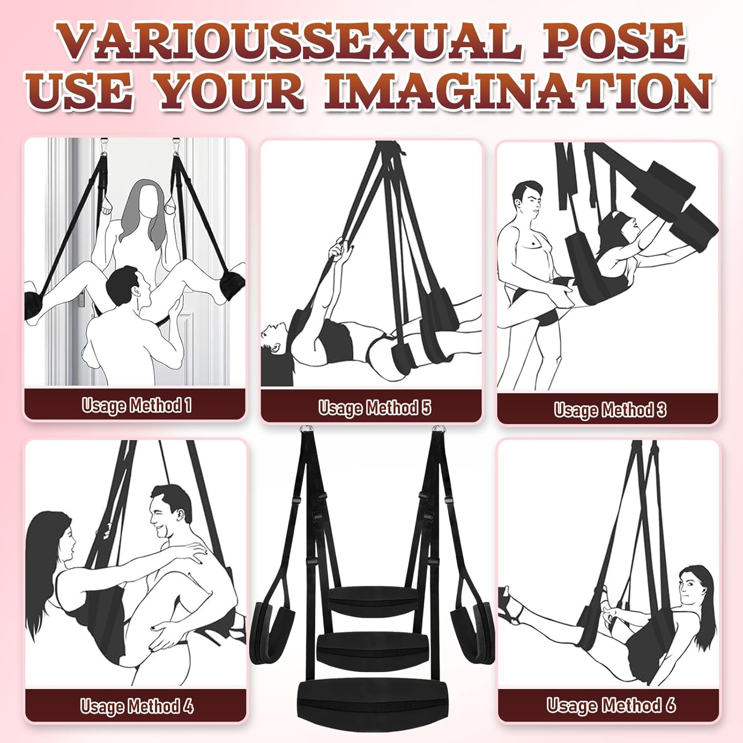 Sex Swing Adjustable BDSM Toys Sex Straps with Widened Comfortable Seat Adjustable Sex Furniture for Women'S Pleasure BDSM Sex Toys Set for Adults (Black)