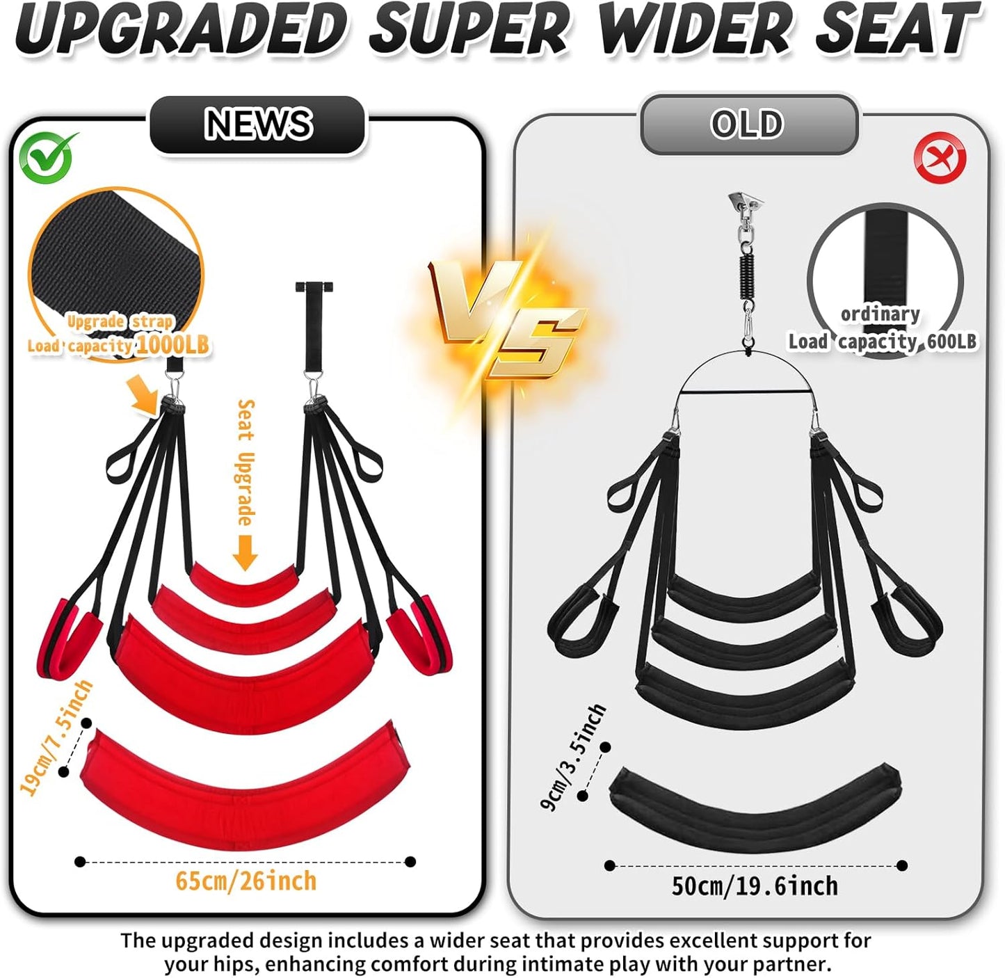 Sex Swing Adjustable BDSM Toys Sex Straps with Super Widened Seat Adjustable Sex Furniture for Women'S Pleasure Adult Sex Games Strong Support up to 800Lbs Sex Toys for Adults-Red