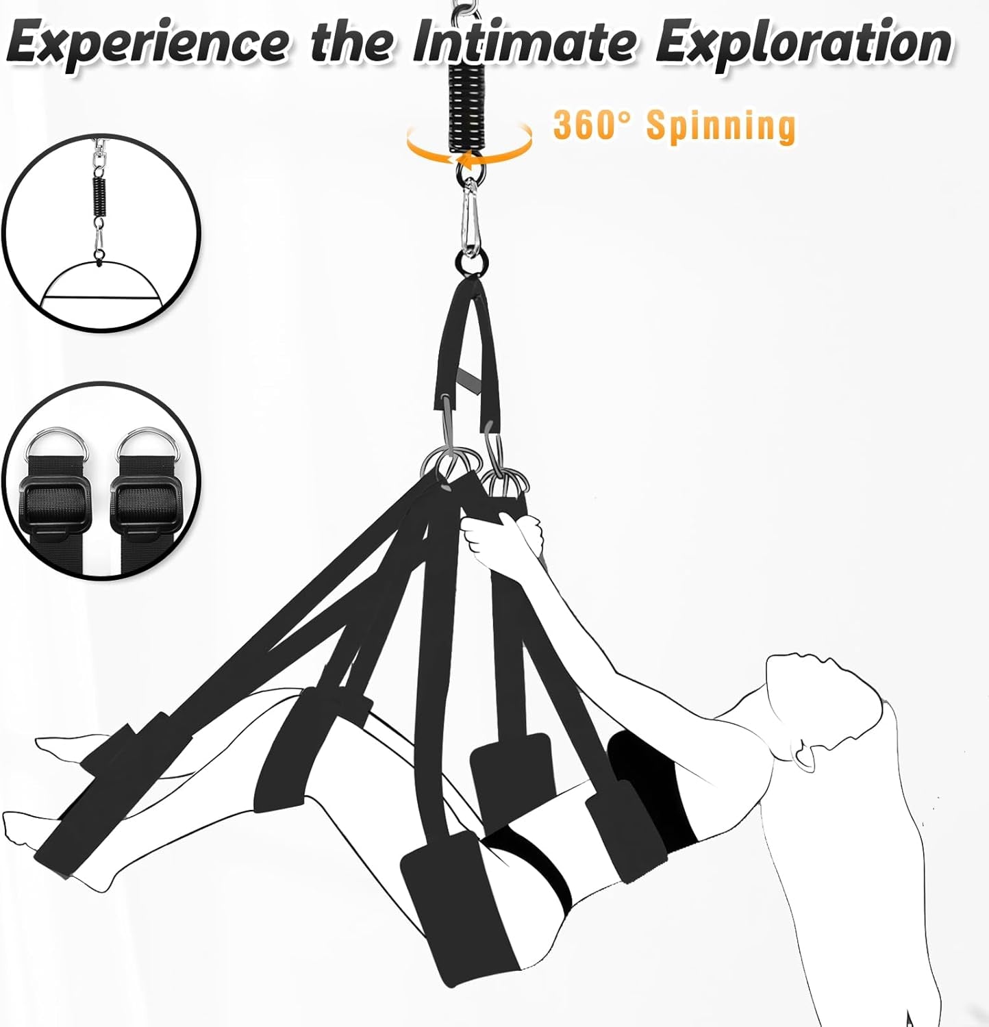 Sex Swing 360° Spinning Indoor Ceiling with Premium Stand, Super Widened Comfortable Seat, BDSM Sex Toys Set for Adults