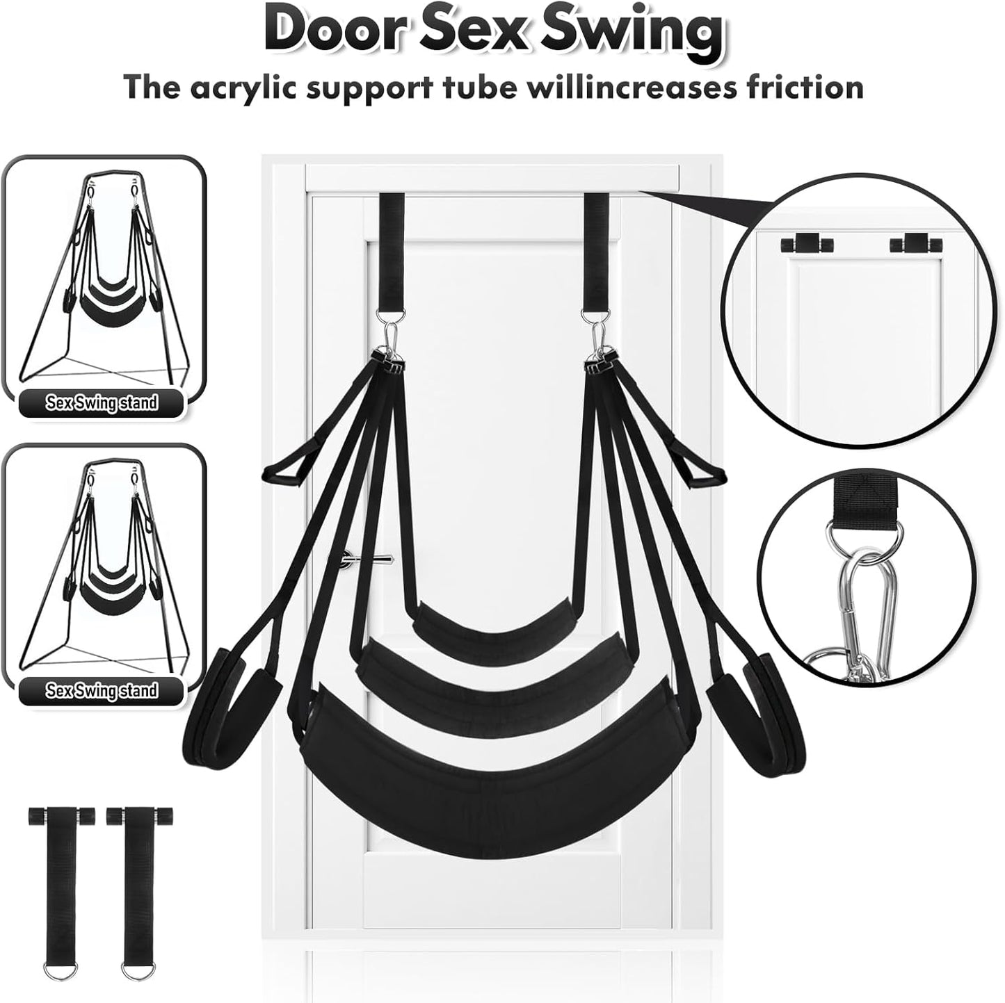 Sex Swing for Couples, 2-In-1 Door & Ceiling Sex Toys with 360° Rotation, Widened Padded Seat & Adjustable Straps for Ultimate Support (Black)