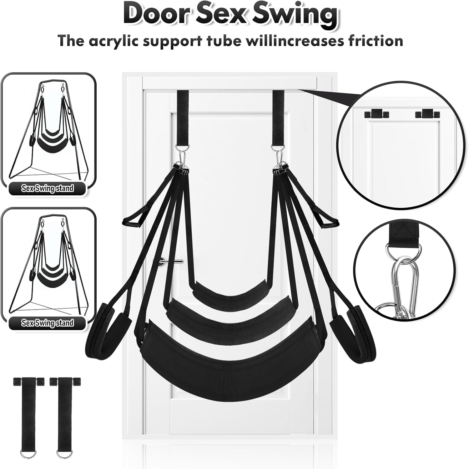 Sex Swing for Couples, 2-In-1 Door & Ceiling Sex Toys with 360° Rotation, Widened Padded Seat & Adjustable Straps for Ultimate Support (Black)
