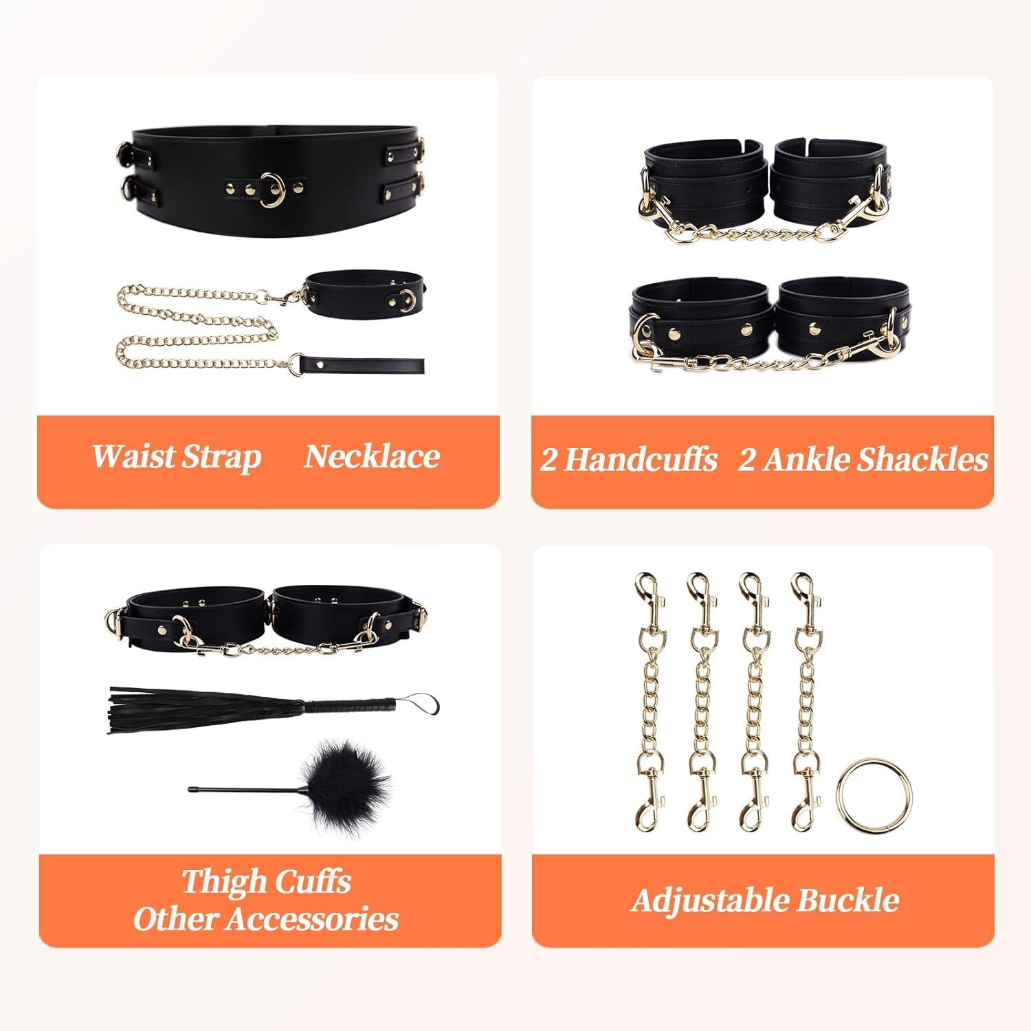 TotalBind BDSM Body Restraint Kit – Neck to Ankle, 8 Pcs