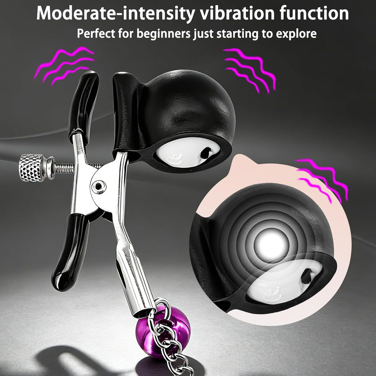 DarkPulse Vibrating BDSM Nipple Clamps with Chain and Rubber Sleeves