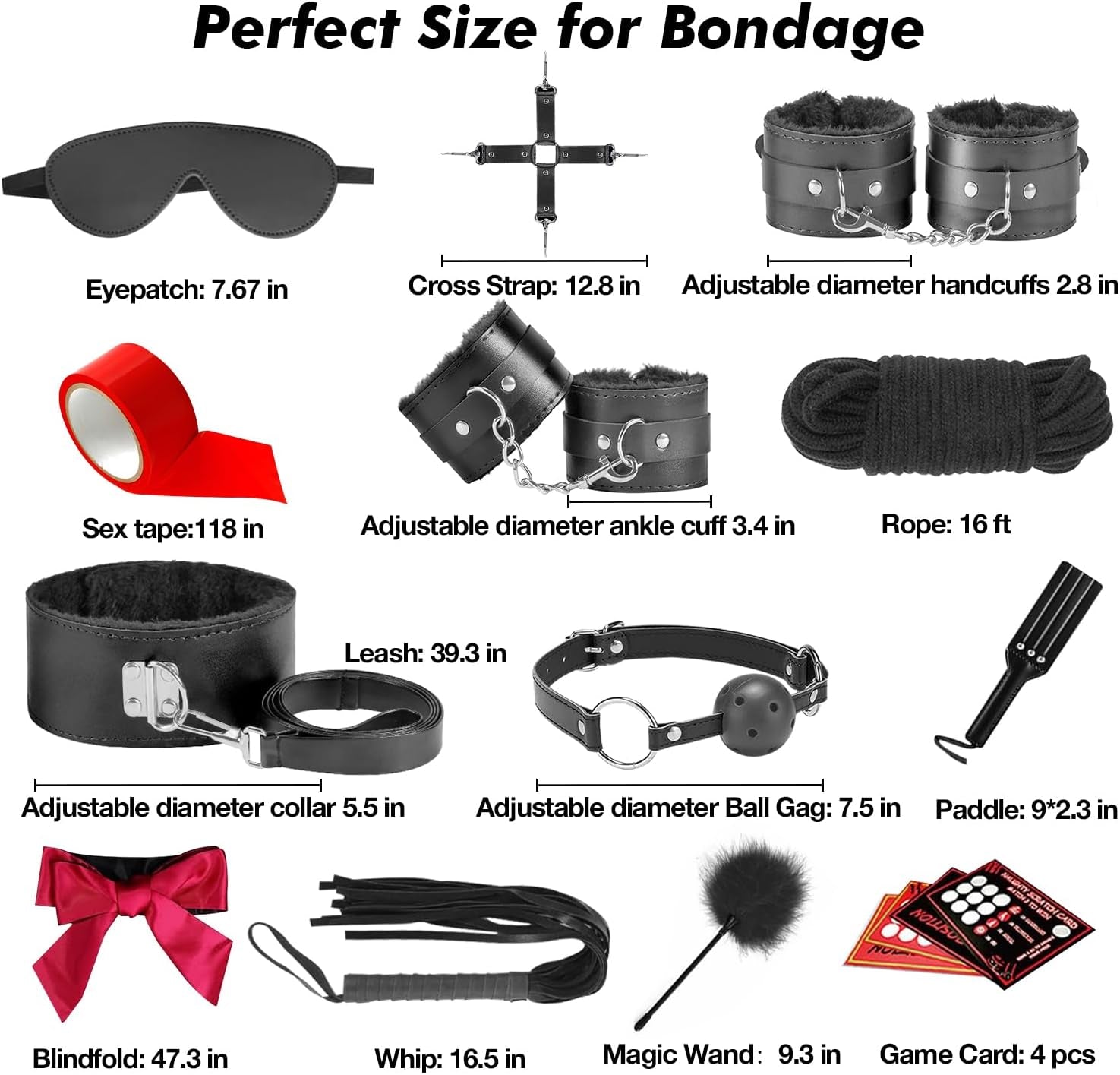 Sex Toys BDSM Restraints Dildo, 36Pcs Kit Bondage Gear and Accessories for Adult Women and Couples (Blcak)