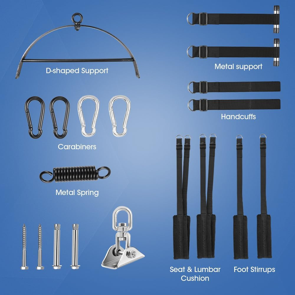 Adult Toy Sex Swing 360° Spinning – 2-In-1 BDSM Sex Toy with Premium Stand & Thick Padded Straps – Adjustable Bondage Restraints for Couples, Erotic Leather Swing Kit (Black)