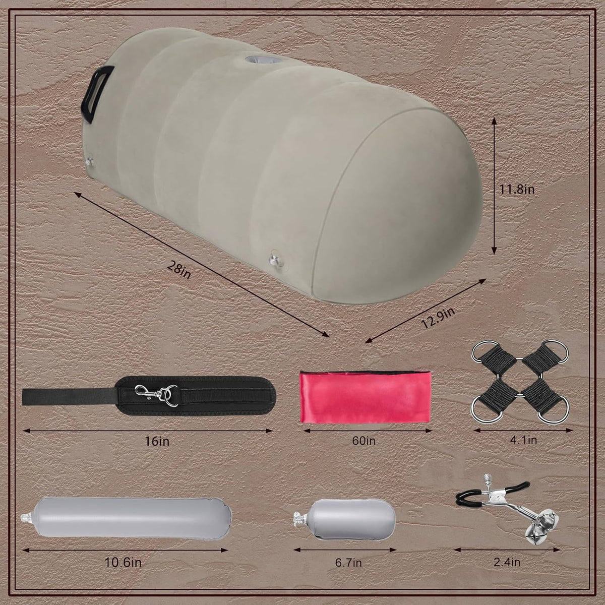 NightPitch Inflatable Sex Pillow with Dildo Mount and BDSM Cuff Kit