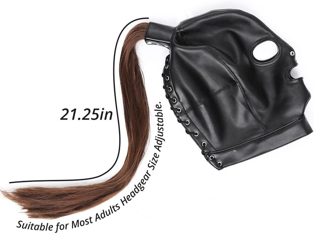 SableRite PU Leather Bondage Mask Hood with Wig