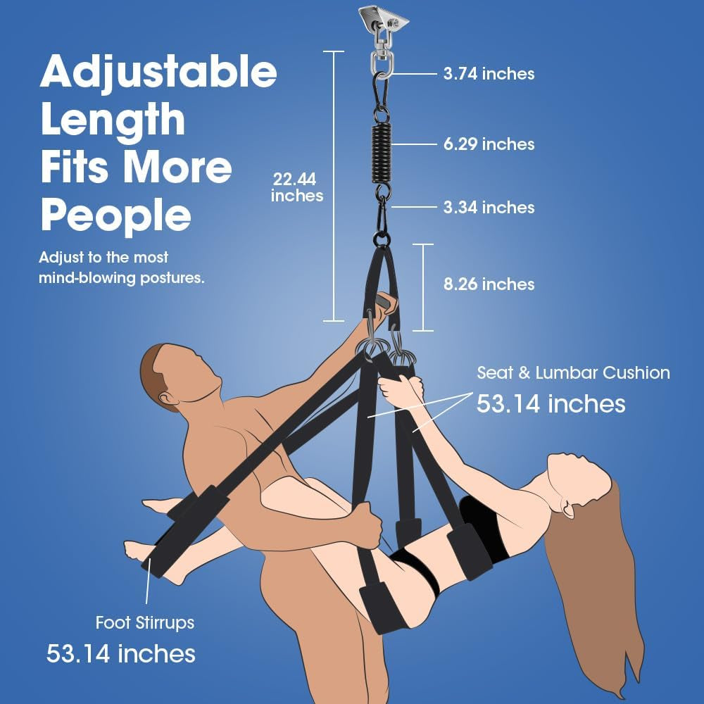 Adult Toy Sex Swing 360° Spinning – 2-In-1 BDSM Sex Toy with Premium Stand & Thick Padded Straps – Adjustable Bondage Restraints for Couples, Erotic Leather Swing Kit (Black)