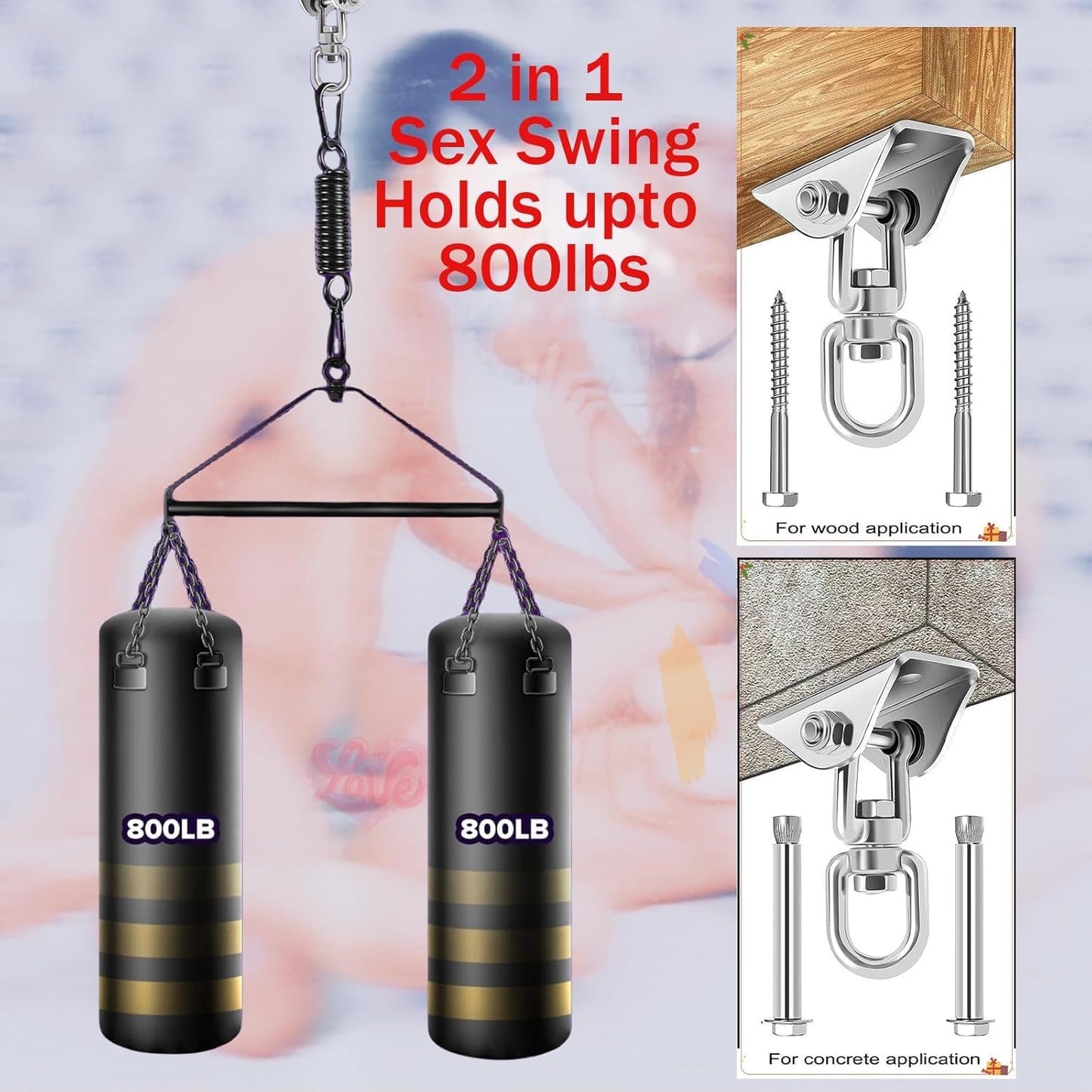 Sex Swing BDSM Sex Toys Bondage Slave Hanging Sex Slings with Sturdy Iron Frame and Soft Adjustable Straps, 530Lbs Capacity Hanging Handcuffs Leg Restraints Intimate Bedroom Sex Toys for Couple