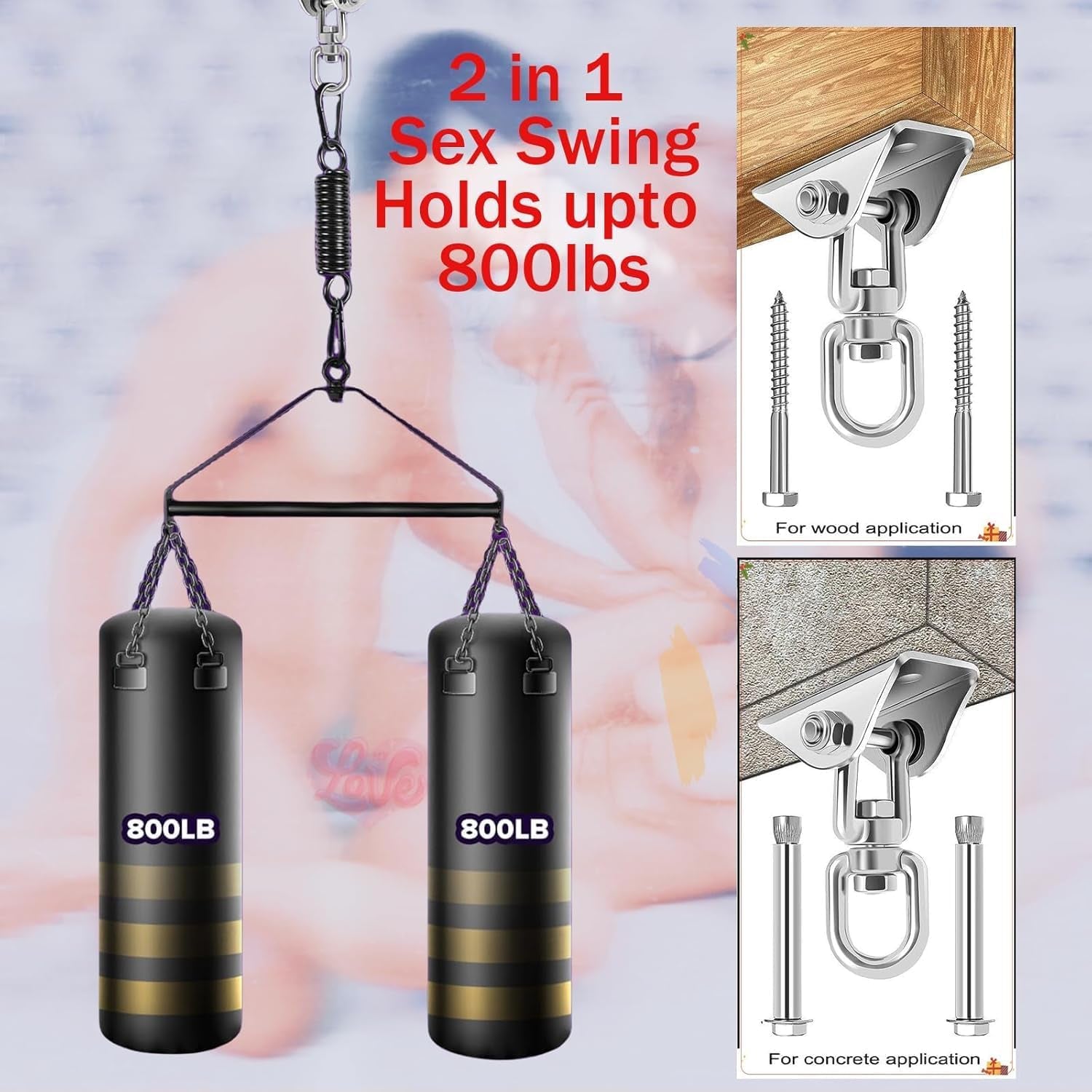 Sex Swing BDSM Sex Toys Bondage Slave Hanging Sex Slings with Sturdy Iron Frame and Soft Adjustable Straps, 530Lbs Capacity Hanging Handcuffs Leg Restraints Intimate Bedroom Sex Toys for Couple