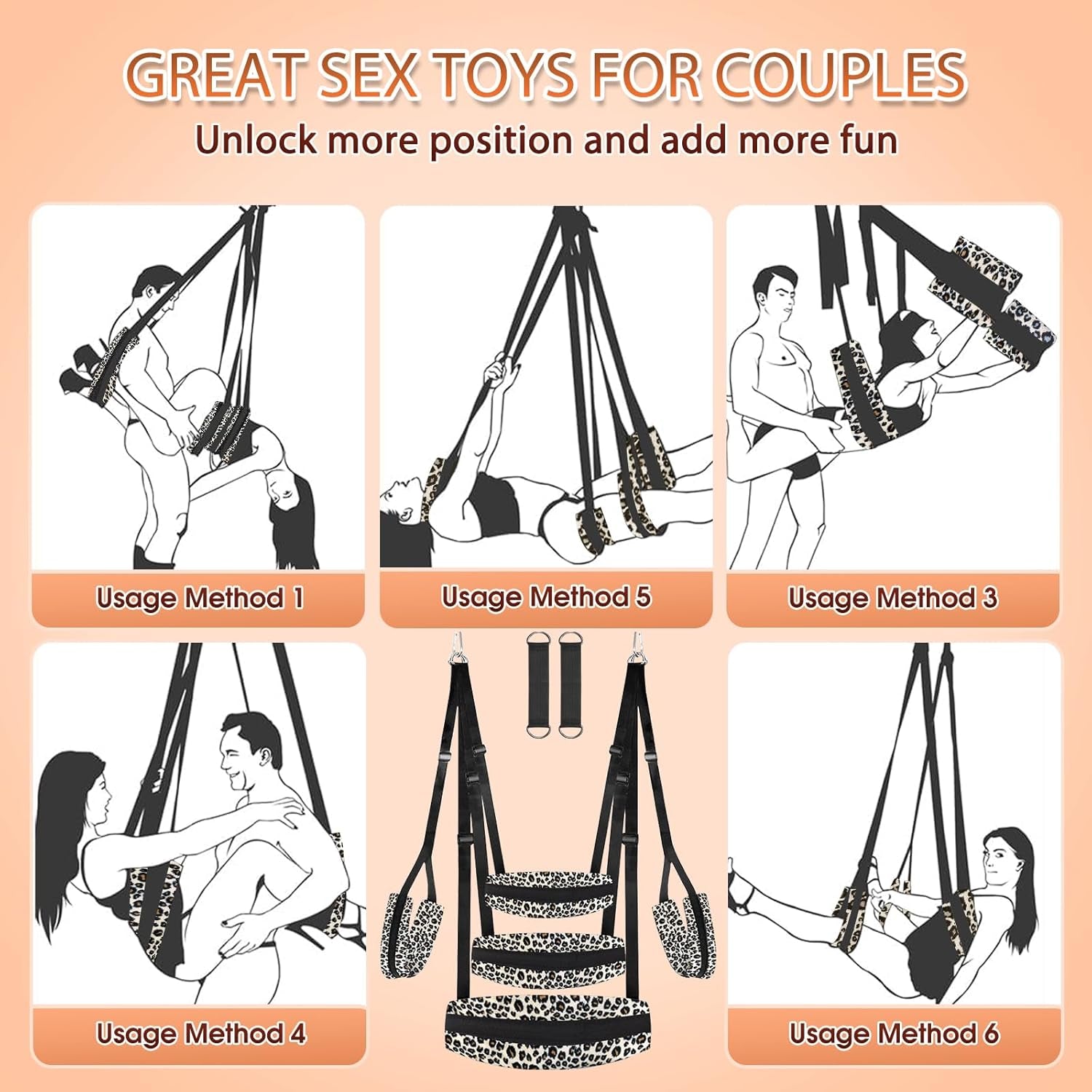 Sex Swing, Sex Furniture for Couples Adult Sex Toys BDSM Swings with Hanging Straps Comfortable Widened Thick Cushion Adjustable Door Sling, Bondage Restraint Adult Swing Leopard Print