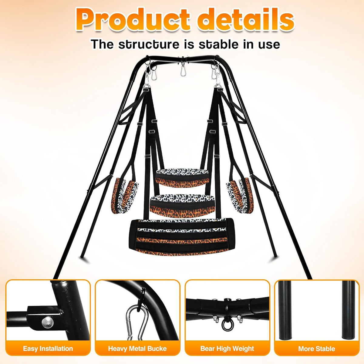 GoldenPredator Freestanding Sex Swing Stand with Extra-Wide Leopard Sling