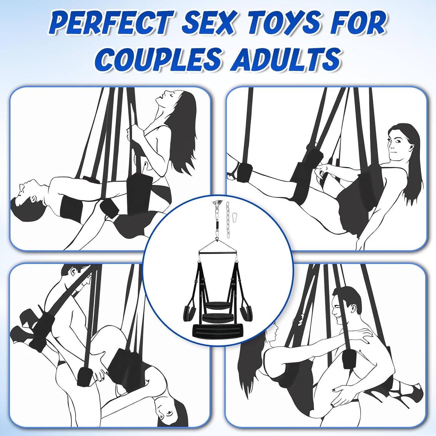 360 Degree Spinning Ceiling Sex Swing BDSM Toys Sex Swings with Premium Paint Stand Widened Comfortable Cushion Adjustable Straps Hardware Buckle, BDSM Bondage Swing Set for Couples Adults