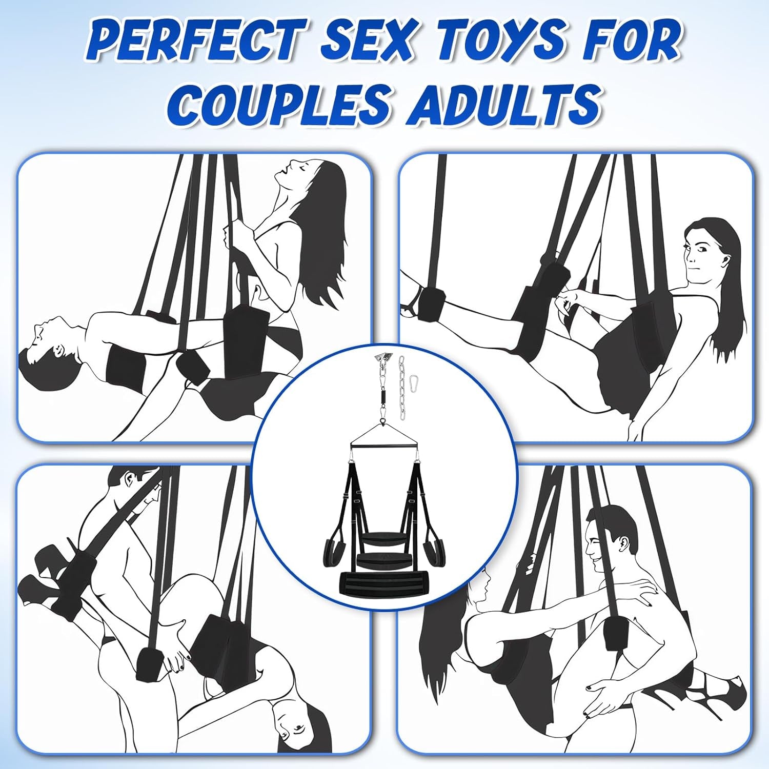 360 Degree Spinning Ceiling Sex Swing BDSM Toys Sex Swings with Premium Paint Stand Widened Comfortable Cushion Adjustable Straps Hardware Buckle, BDSM Bondage Swing Set for Couples Adults