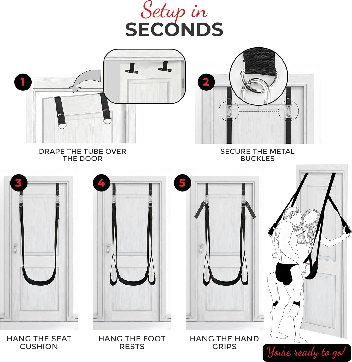 Over-The-Door Sex Swing - Soft Padded Straps for Light Bondage Play - Heavy Duty BDSM Sling Supports up to 300Lbs