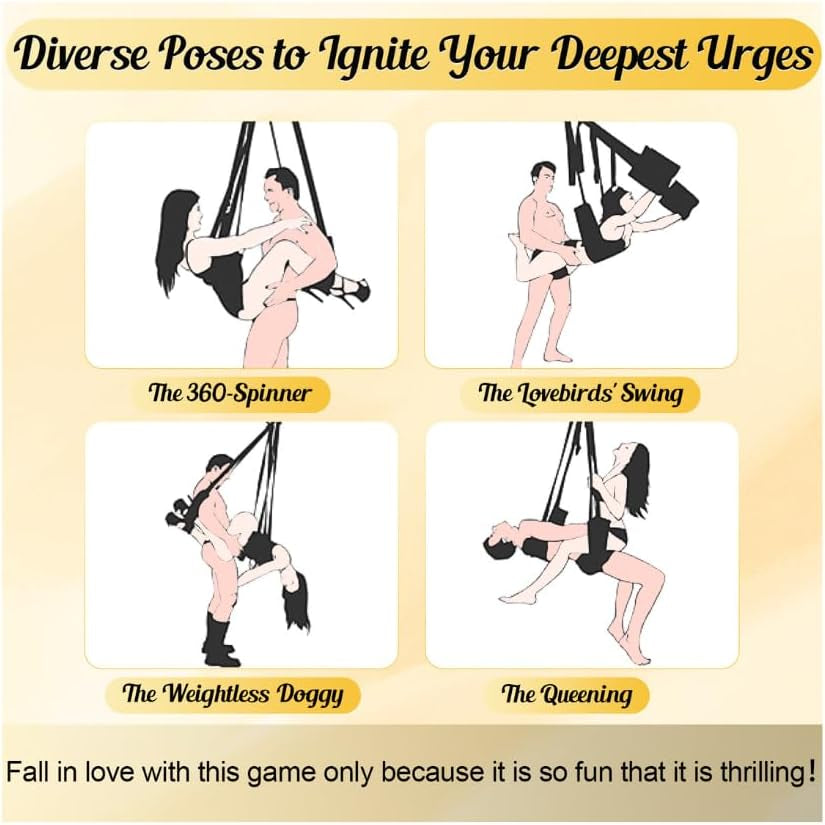 BDSM Adult Sex Swing - 360 Degree Spinning Indoor Ceiling Sling with Adjustable Thigh Restraints, Premium Paint Stand Holds up to 700Lbs, Plush Cushion Bondage Sex Chair Sex Toys for Men Women