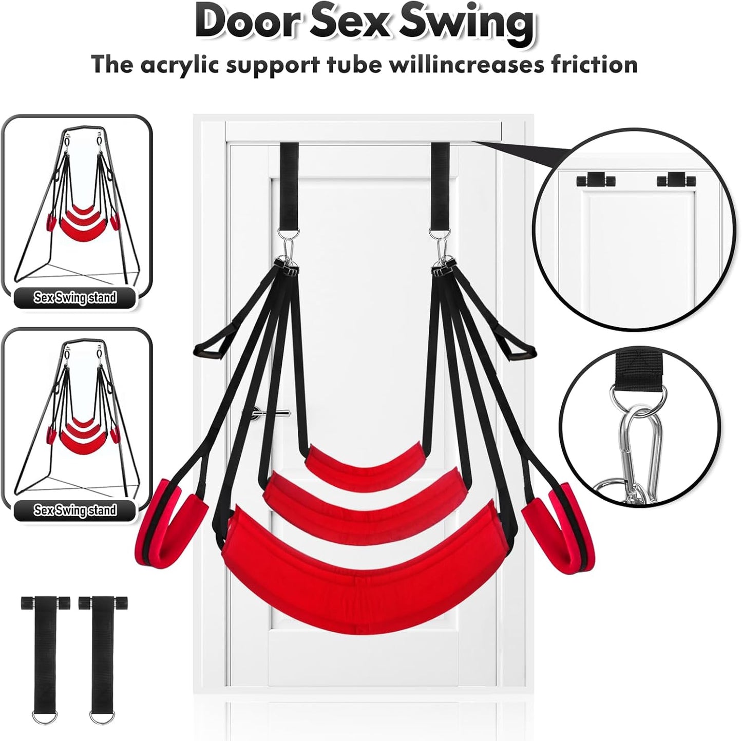 Sex Swing for Couples, 2-In-1 Door & Ceiling Sex Swings with 360° Rotation, Widened Padded Seat & Adjustable Straps for Ultimate Support (Red)