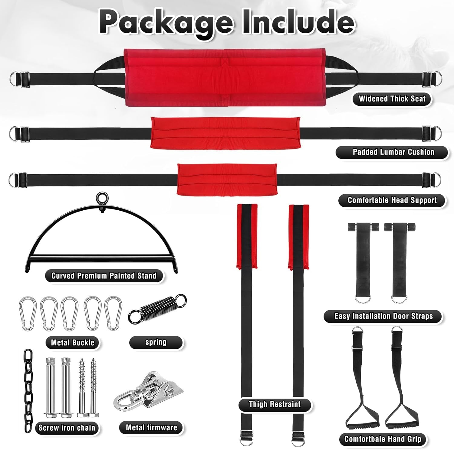 Sex Swing for Couples, 2-In-1 Door & Ceiling Sex Swings with 360° Rotation, Widened Padded Seat & Adjustable Straps for Ultimate Support (Red)