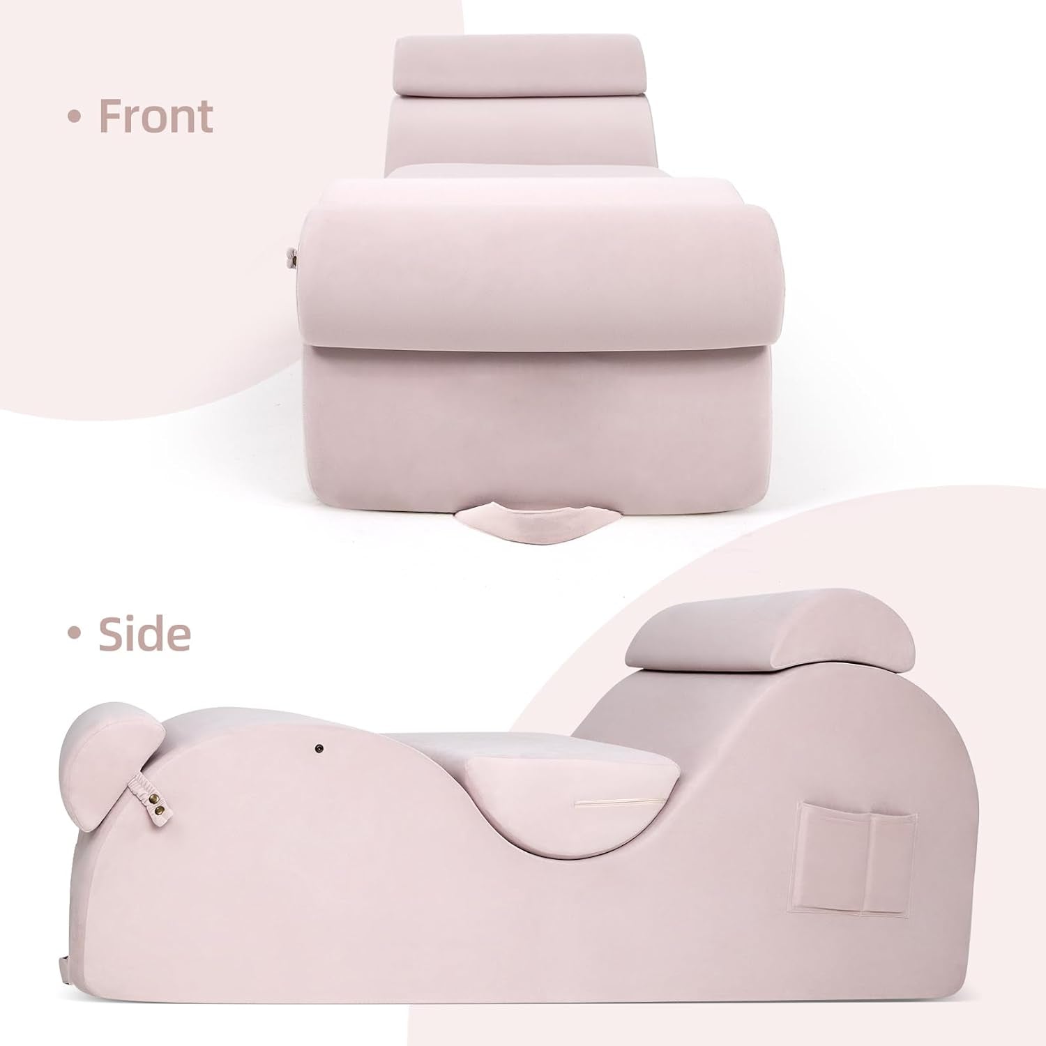 Chaise Lounge Chair for Yoga, Chaise Lounge with Headrest, Waist Pad, Foot Pad, Washable Cover Side Pockets Non-Slip Bottom, Yoga Chair for Relaxation Stretching (Pink, Large)