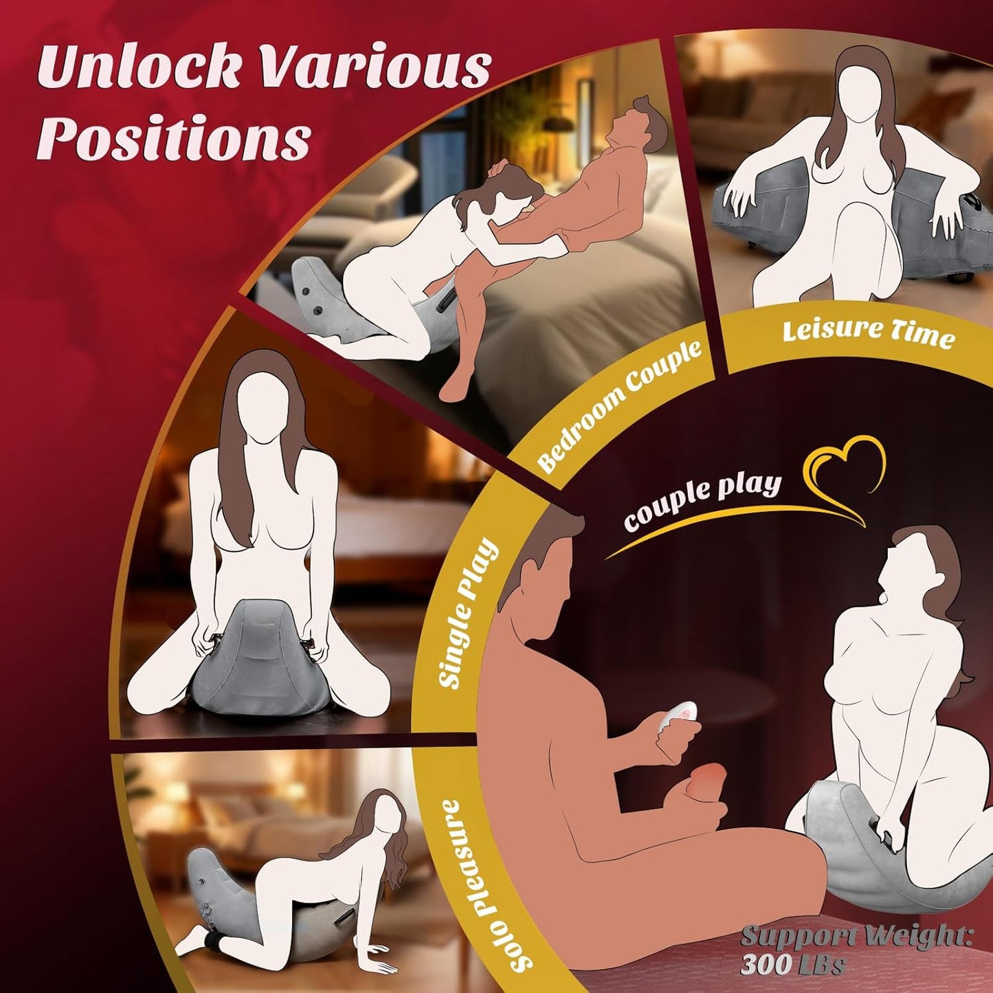 Sex Pillow BDSM Toys, Dildo Vibrator with Thrusting & Vibrating, Boat-Swinging Inflatable Position Cushion with Bondage Cuffs, Sex Chair Sofa Furniture for Bedroom Couples