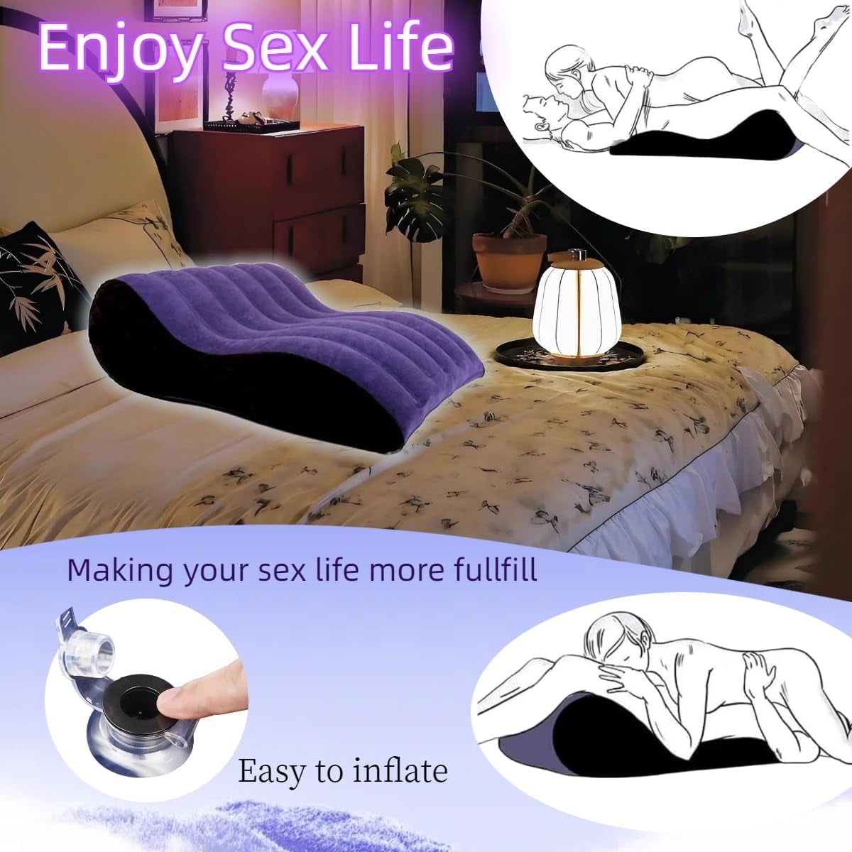 Sex Pillow Sofa Couples Sex Toys, Sex Furniture for Bedroom Inflatable Lounge Sex Chair, Sex Bed Things Body Support Cushion, Couple Female Sex Toys