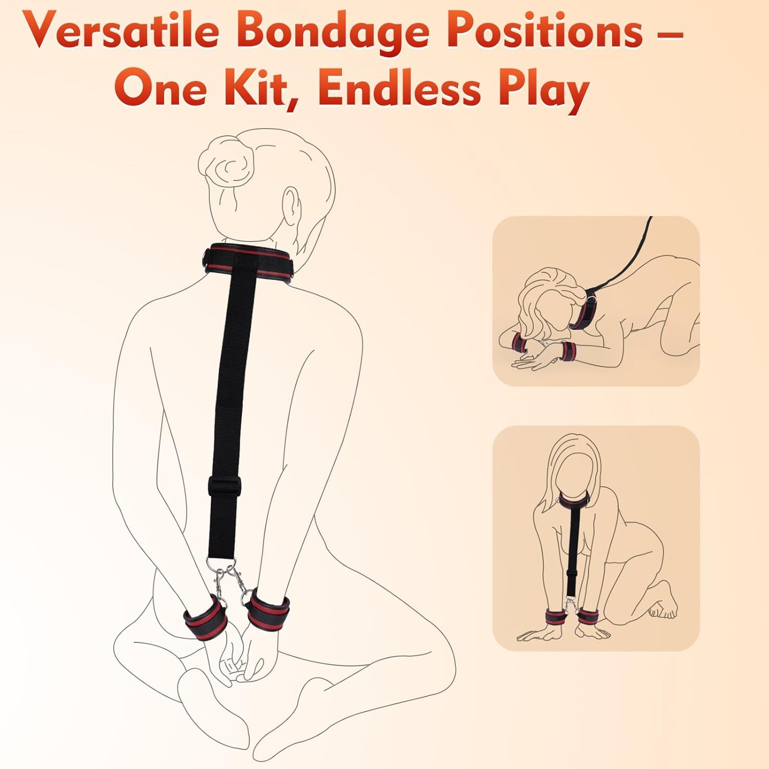 RougeNape Black Red Neck to Wrist BDSM Restraint