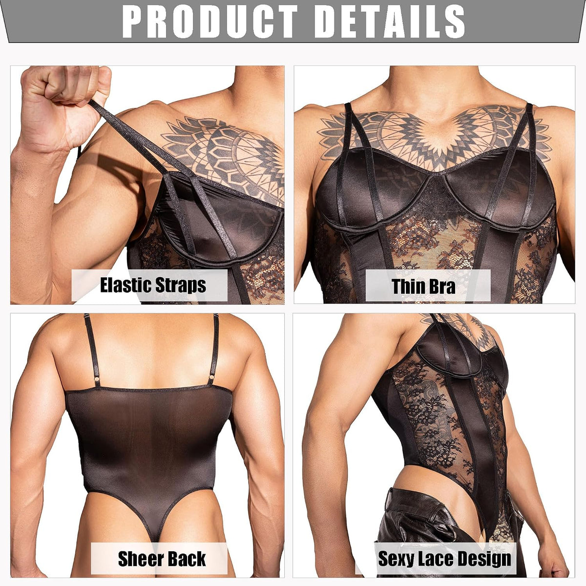 NightSheer Men's Lace Bodysuit | BDSM Roleplay Lingerie