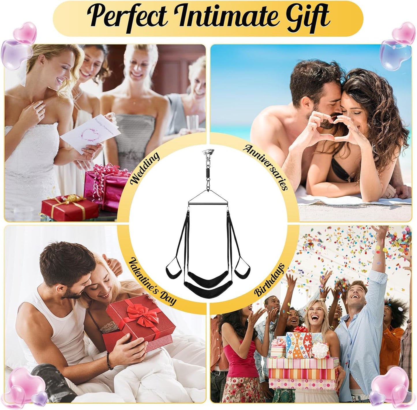 BDSM Adult Sex Swing - 360 Degree Spinning Indoor Ceiling Sling with Adjustable Thigh Restraints, Premium Paint Stand Holds up to 700Lbs, Plush Cushion Bondage Sex Chair Sex Toys for Men Women
