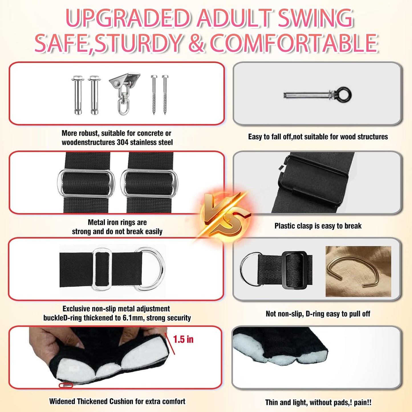 BDSM Sex Swing - Couples Sex Toys Ceiling Sex Swings with Premium Paint Stand and Widened Thick Comfortable Swing Pad Adjustable Sling, 360 Degree Spinning Bondage Swing Set Holds up to 800 Lbs