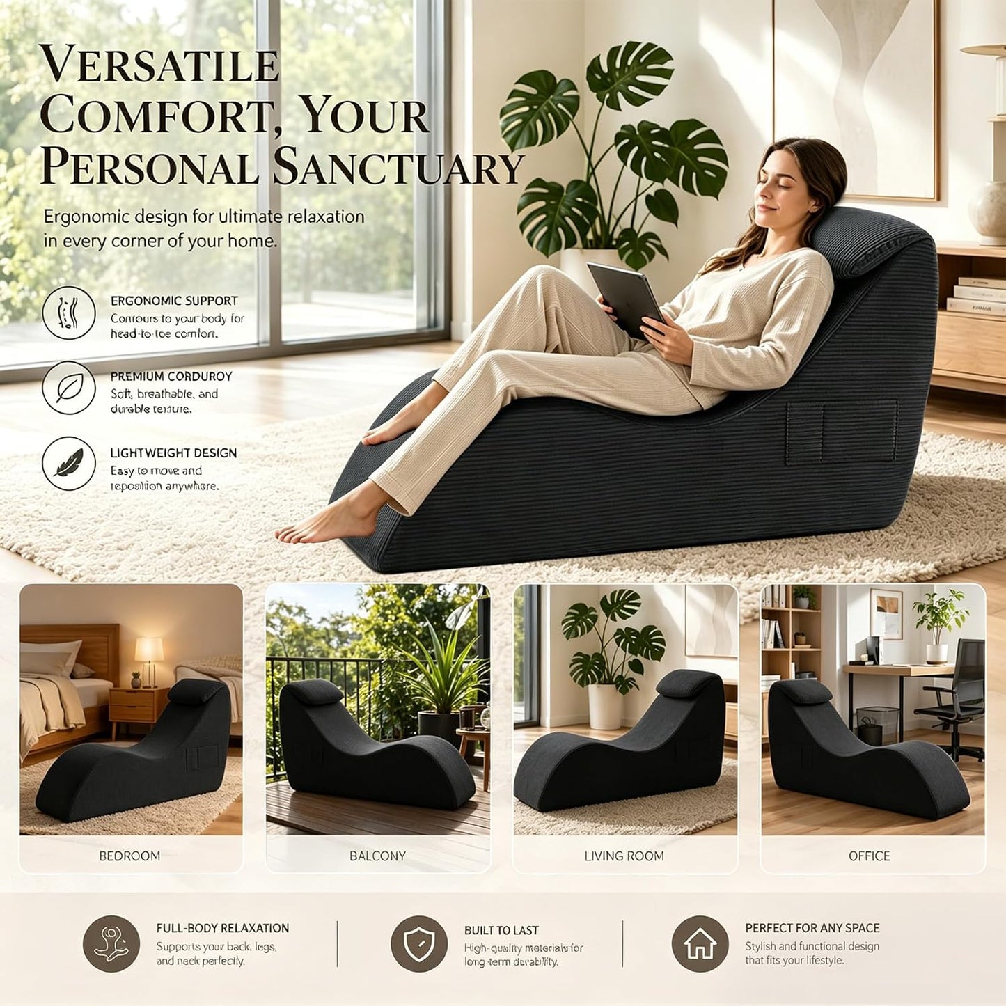 VelourTryst Ergonomic Sex Chaise with Cushioned Headrest
