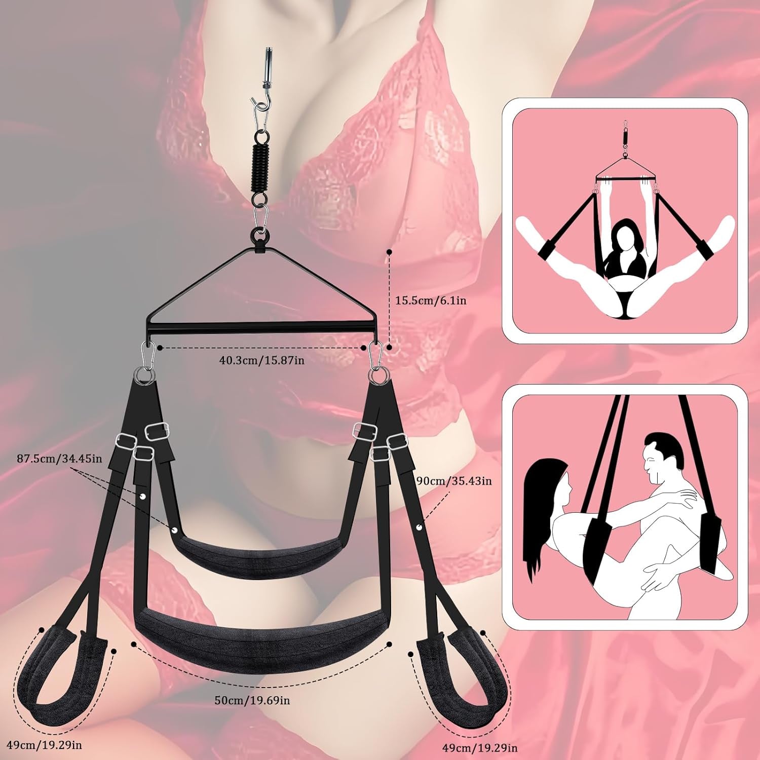 Luxury 3Rd Gen 180° Spinning Sex Swing – Ultra-Soft Fluffy Liner,Steel Triangle Support, 600 Lbs Capacity – Designed for Couples