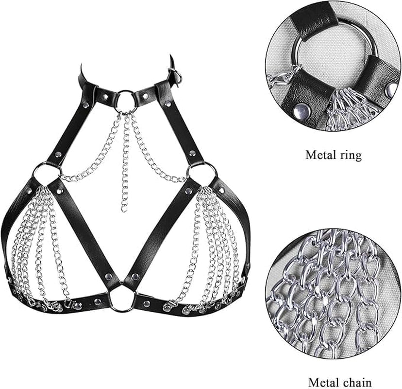 SilverSnare Layered PU Leather Chest Cage Bra Harness
