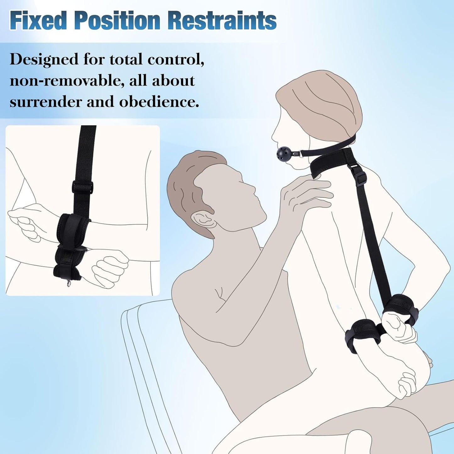 BDSM Bondage Neck to Wrist Restraints Kit with Ball Gag, Couples Sex Toys Adjustable Collar Back Sex Handcuffs Wrist Cuffs, Bed SM Games Bondage Gear Accessories for Couples, Roleplay & Bedroom Fun